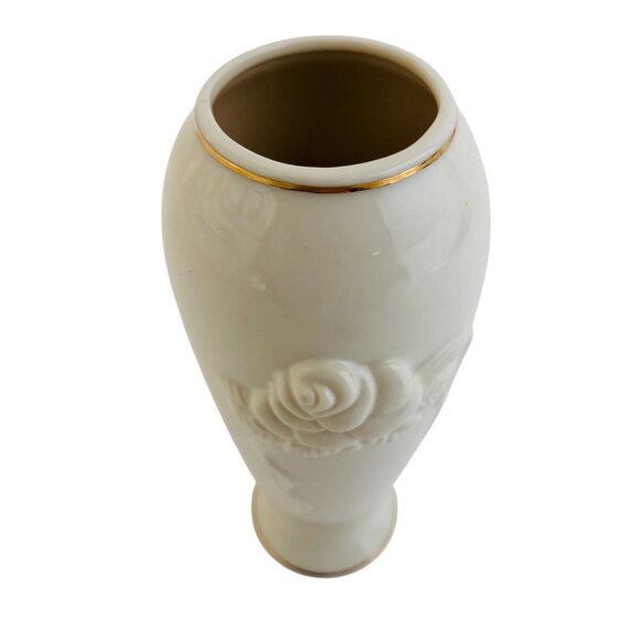 Lenox Rose Blossom Bud Vase Cream China 24kt Gold Trimmed Embossed Floral 8 in - Picture 10 of 10